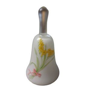 Vintage Tuscany Frosted Glass Bell Yellow Flowers Pink Bow Japan  7 inches